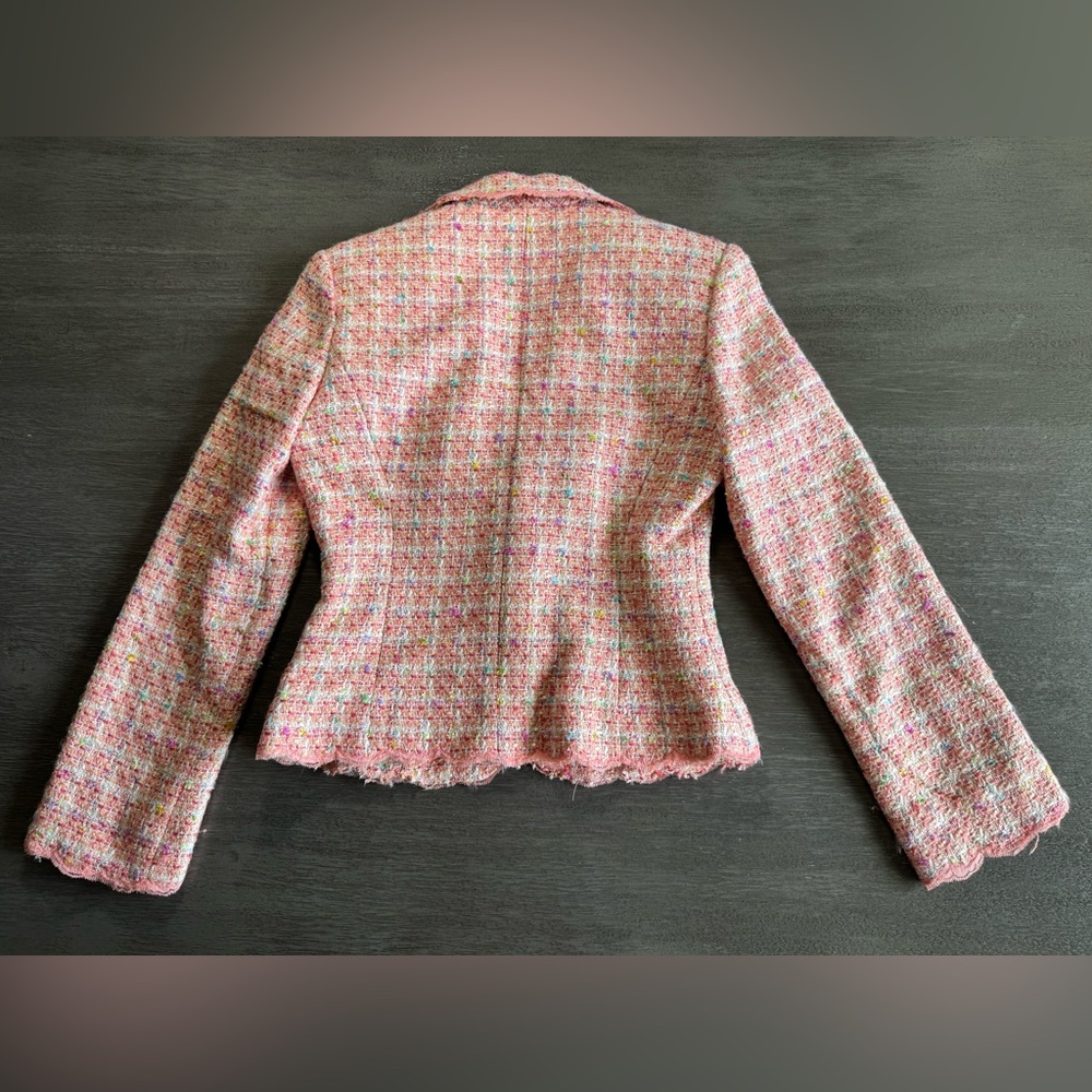 Vintage Pink Woven Knit Tweed Suit Jacket 4 ICE - Picture 3 of 13